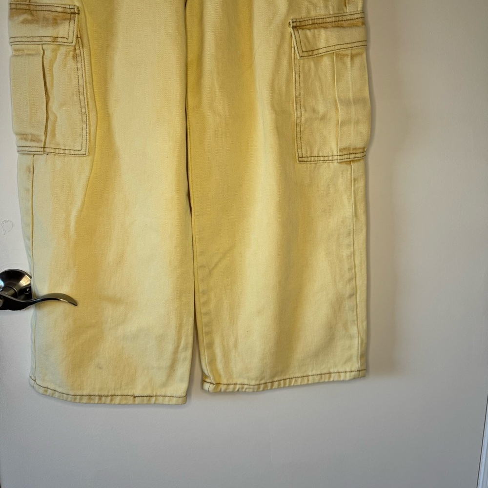 New American Bazi CROPPED CARGO JEANS In TAN WASH Yellow Wide Leg Women’s Size M - Picture 5 of 11
